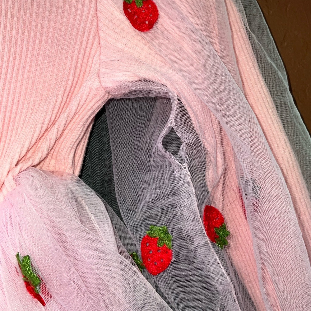 Lola & The Boys Boutique Pink Netted Strawberries Dress Spring Easter Girls Sz 8 - Picture 8 of 8